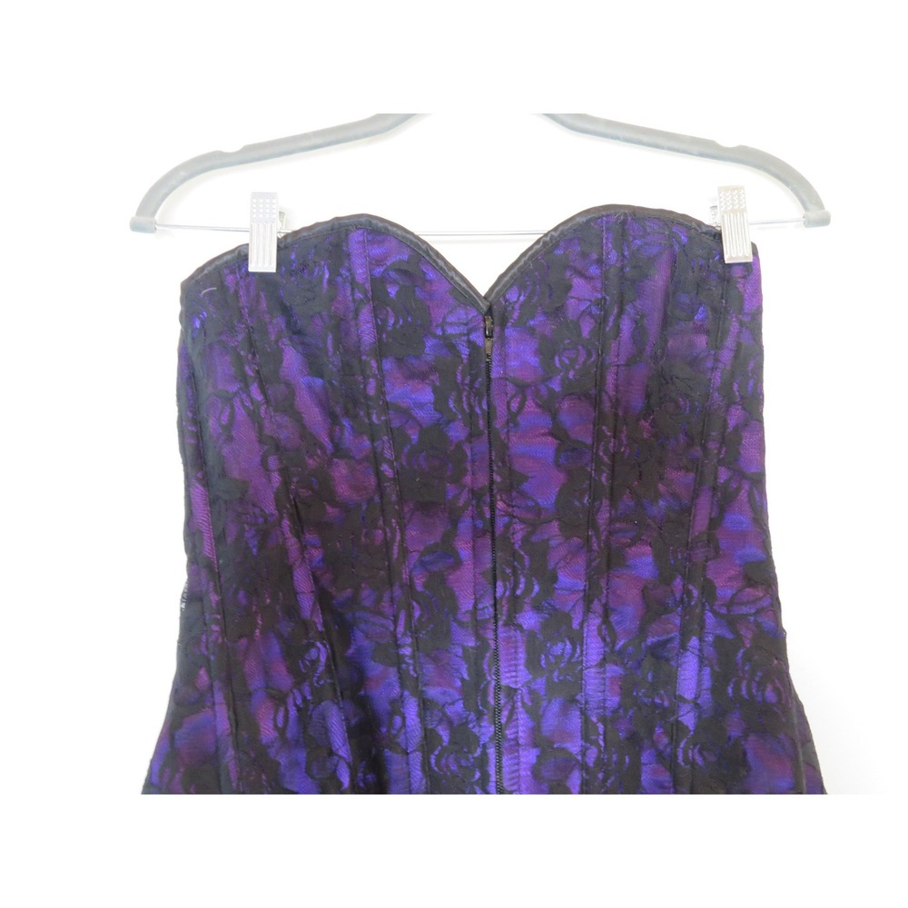 Lavish by Daisy Corset Women's Large Purple Black Floral Sweetheart Neck Preppy